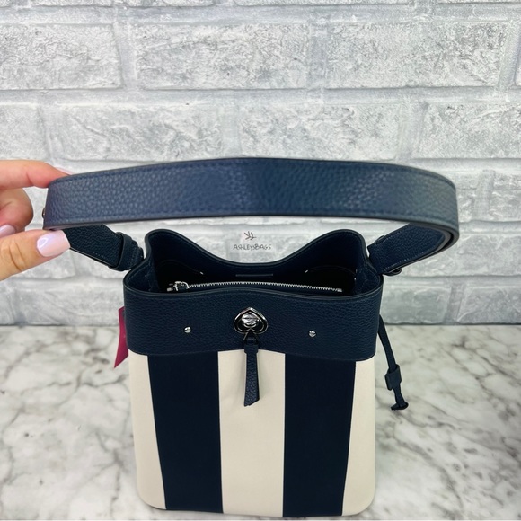 Kate Spade Marti Stripe Large Bucket Bag Shoulder Bag & Crossbody In Blazer Blue - Picture 7 of 10